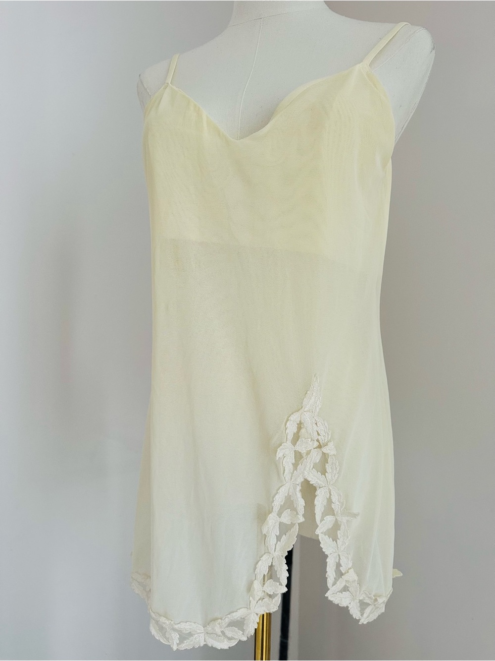 La Perla Pale Yellow Sheer Lace-Trim Camisole